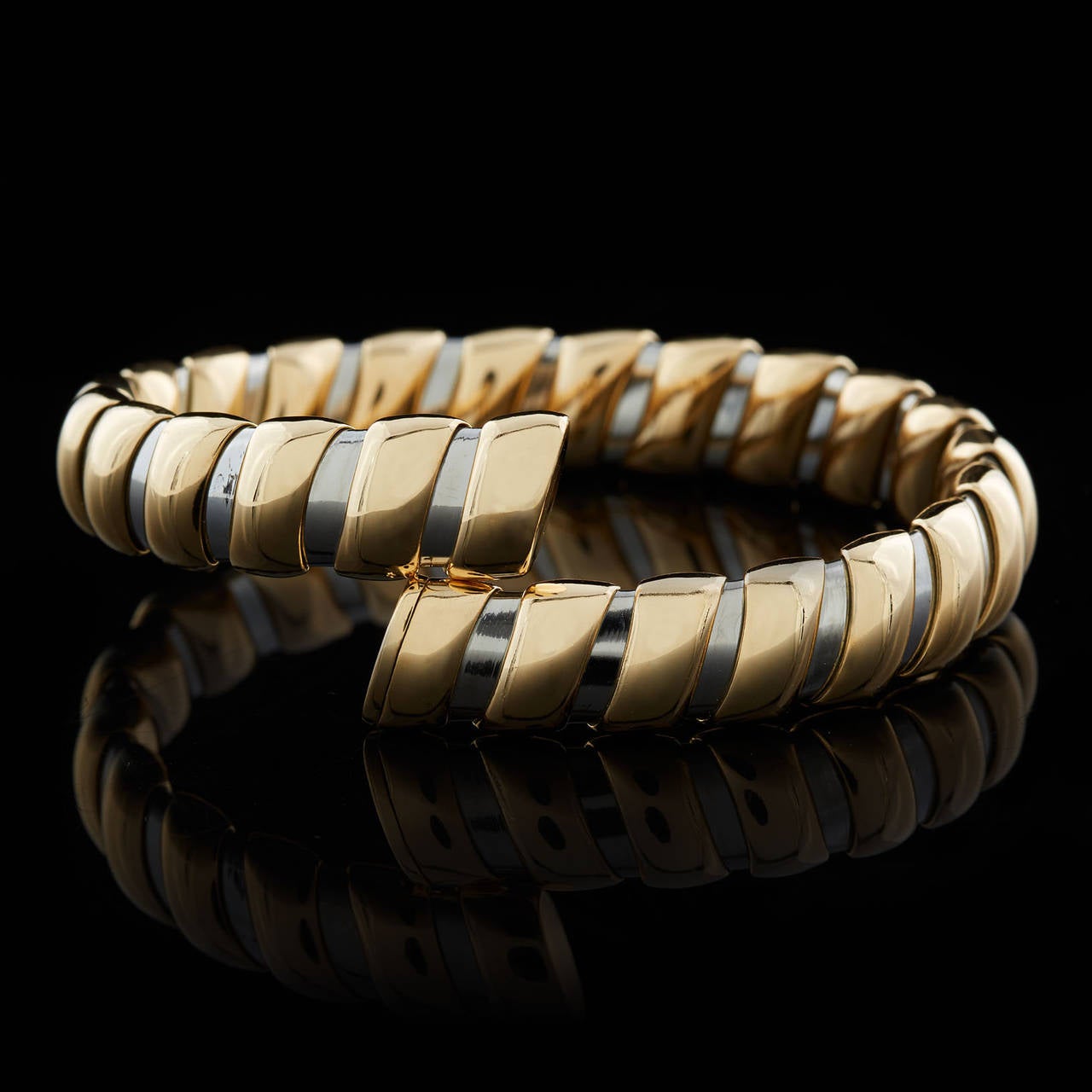 Bulgari Two-Color Gold Twist Design Bangle Bracelet In Excellent Condition In San Francisco, CA