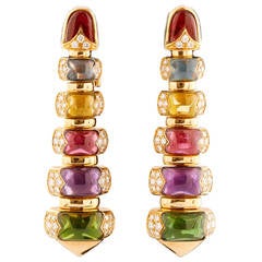 Bulgari Celtica Multi Gem Gold Dangle Earrings