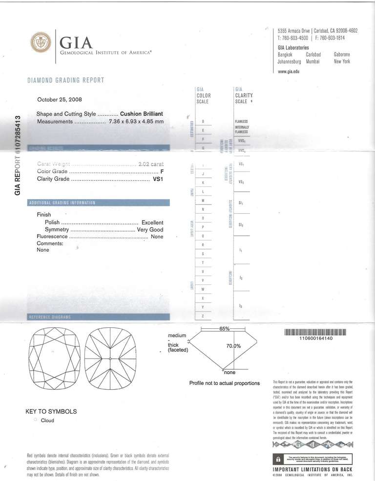 2.02 Carat Cushion Cut GIA Certified Diamond Platinum Ring 1