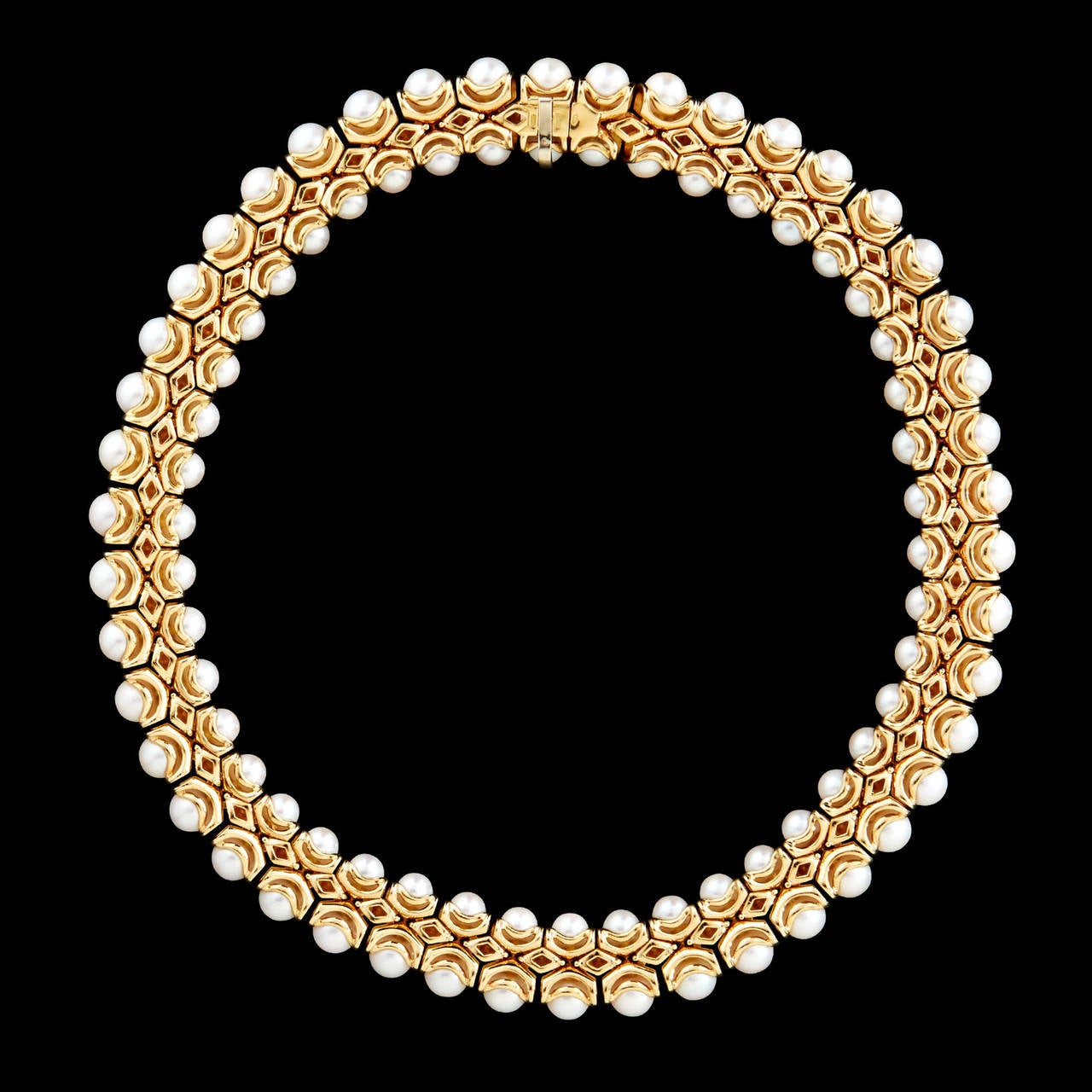 Bulgari Double Row Pearl Gold Choker Necklace In Excellent Condition In San Francisco, CA