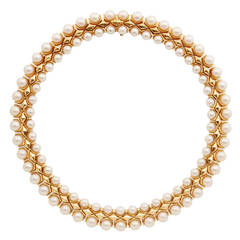 Bulgari Double Row Pearl Gold Choker Necklace