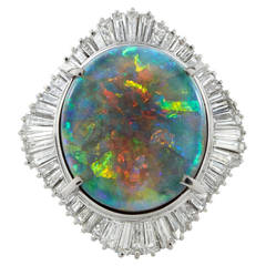Black Opal Diamond Platinum Cocktail Ring 7