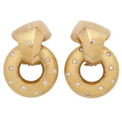 Vintage Paul Morelli Diamond Gold Clip-On Earrings