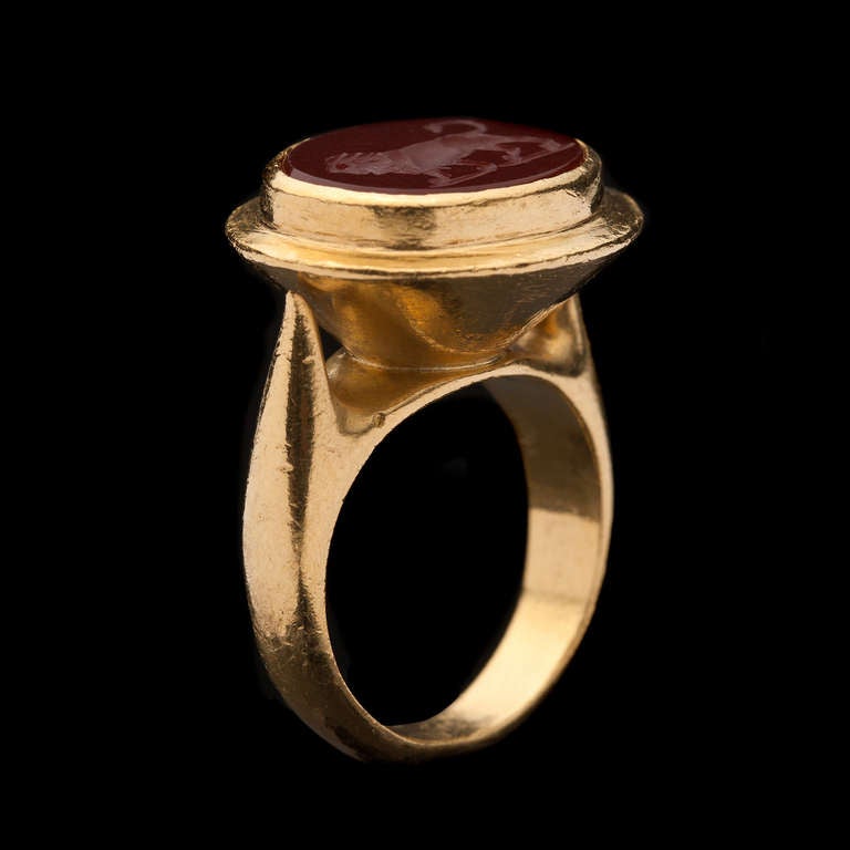 Women's or Men's Carnelian Intaglio Gold Lion Ring