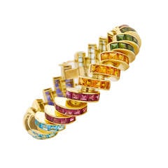 Multi-Gem Gold Link Bracelet
