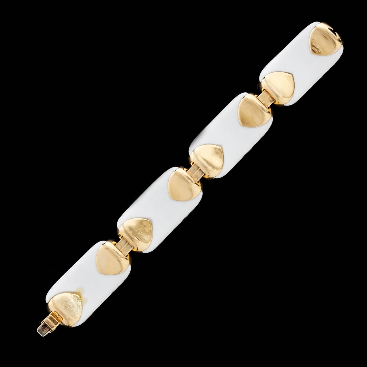 Bulgari Porcelain Gold Chandra Collection Link Bracelet In Excellent Condition In San Francisco, CA