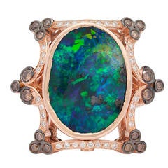 7.23 Carat Black Opal Diamond Gold Cocktail Ring 8
