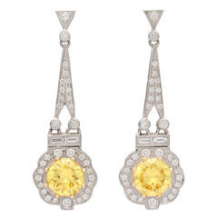 GIA Cert Natural Fancy Intense Yellow Diamond Gold Platinum Earrings 3