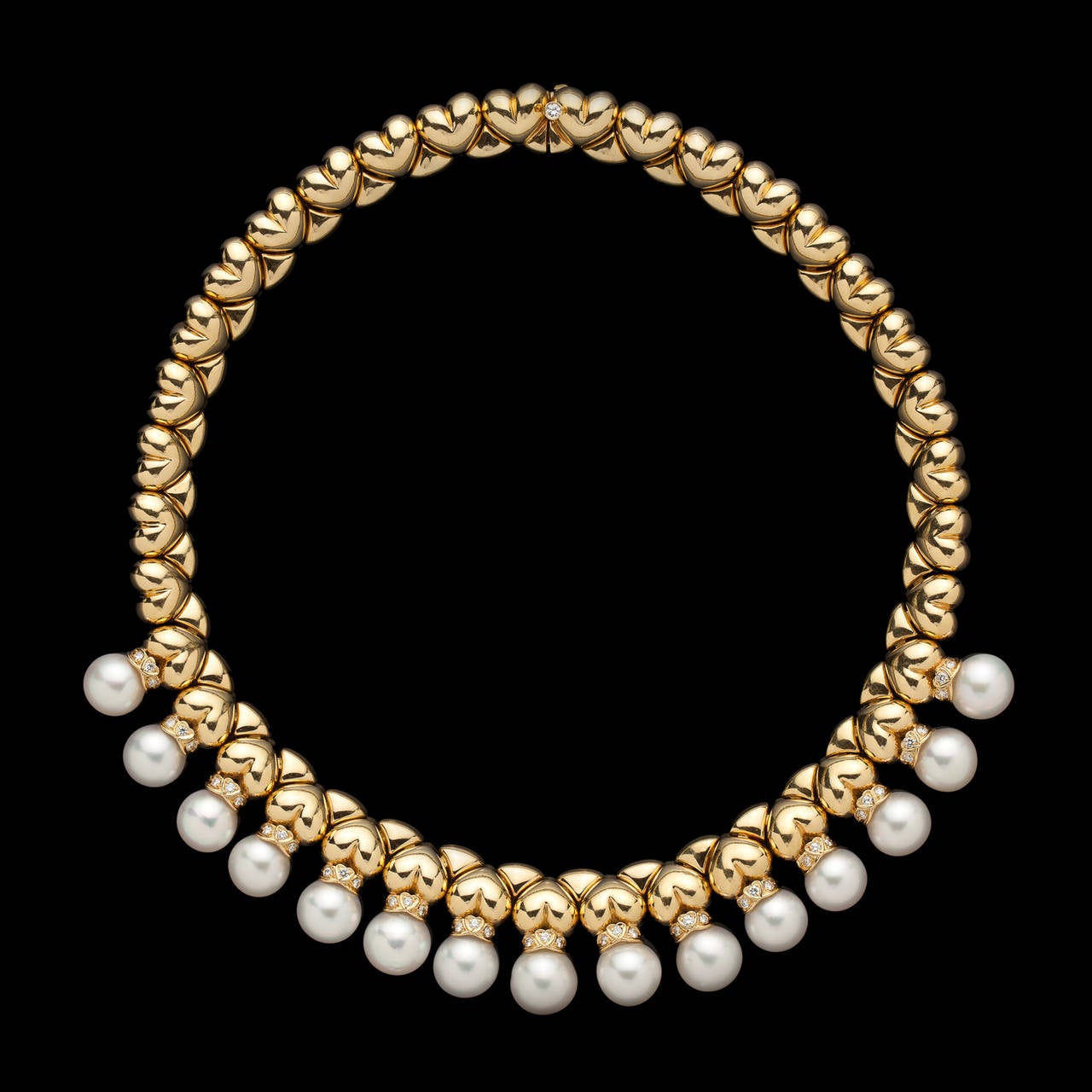 Garrard Pearl Diamond Gold Link Necklace