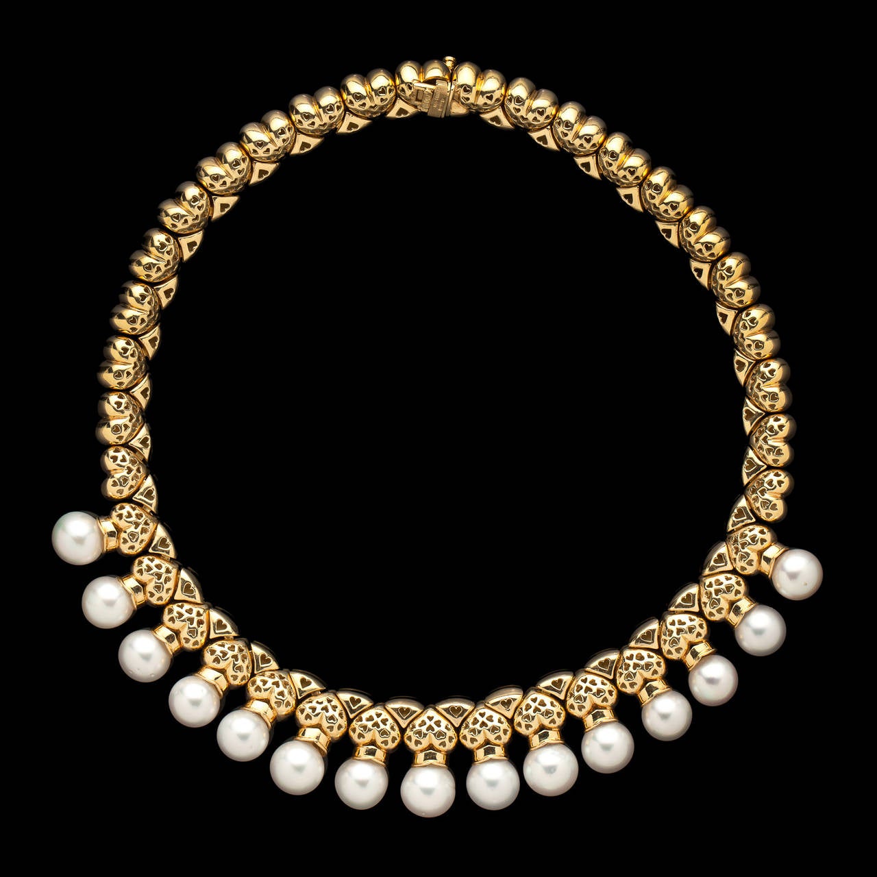 Women's Garrard Pearl Diamond Gold Link Necklace