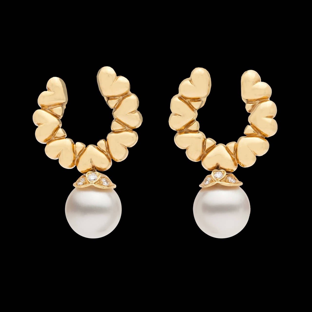 Round Cut Garrard Pearl Dangle Earrings, circa 1990s