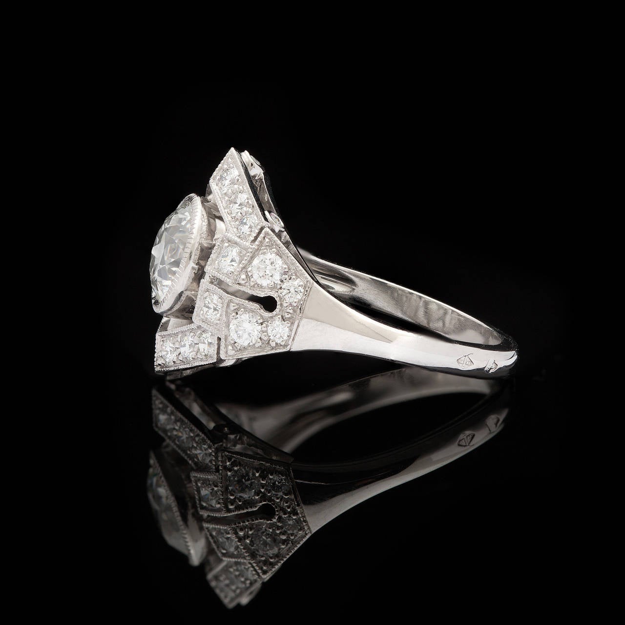 Art Deco Sebastien Barier GIA Cert 1.33 Carat Diamond Platinum Ring