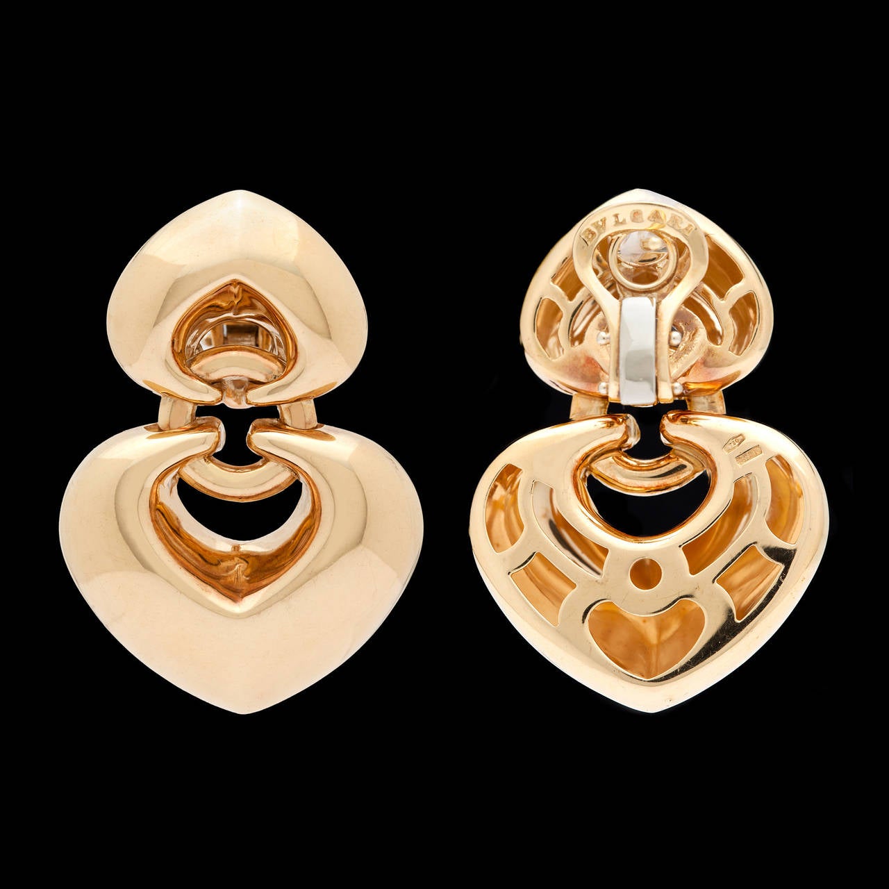 Women's Bulgari Gold Double Heart Drop Earrings