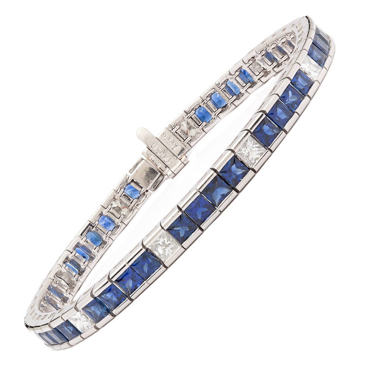 Channel Set Sapphire Diamond Platinum Line Bracelet