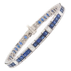 Channel Set Sapphire Diamond Platinum Line Bracelet