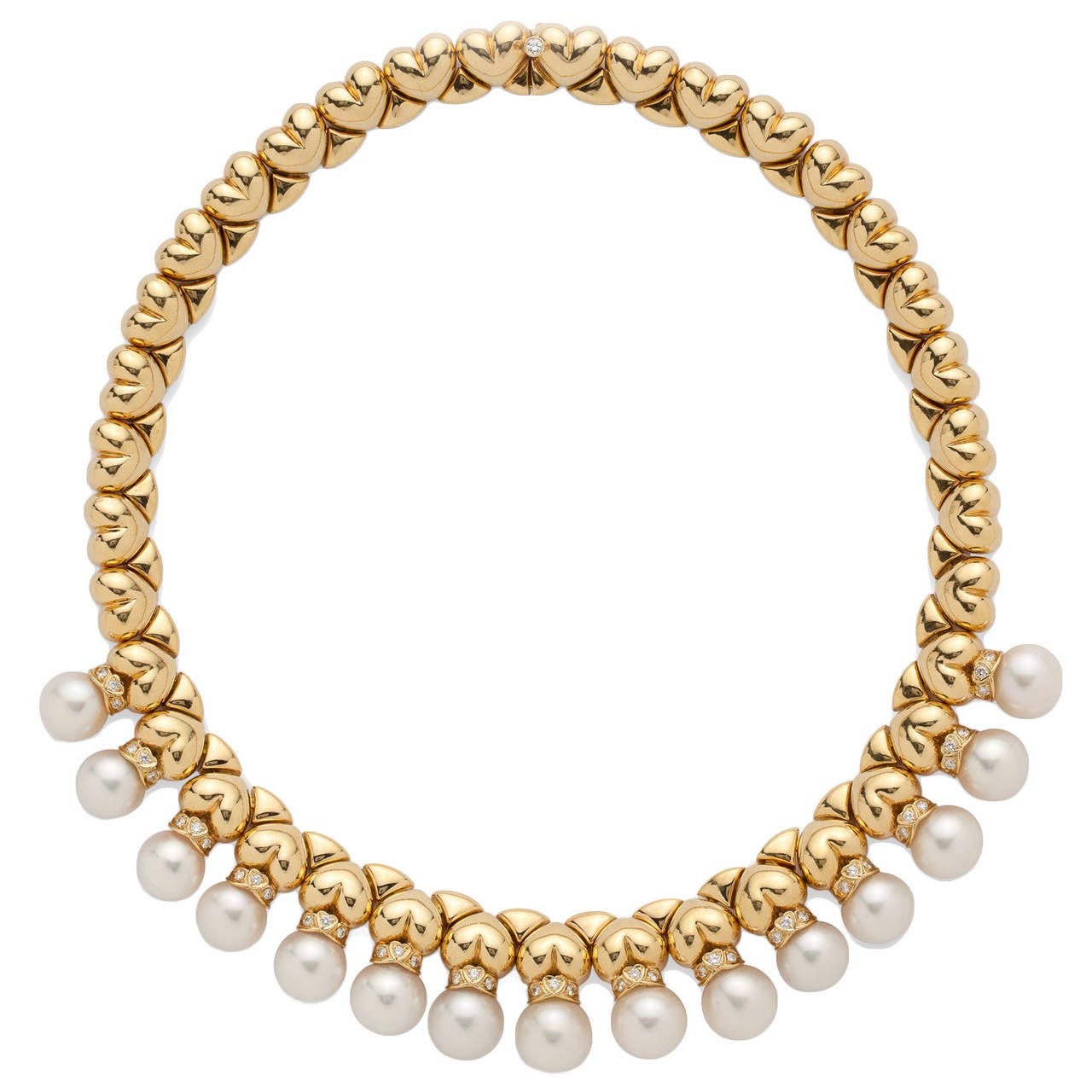 Garrard Pearl Diamond Gold Link Necklace