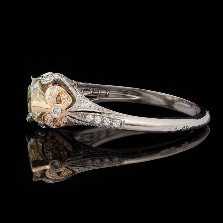 Marquise Cut 1.04 Carat GIA Certified Fancy Yellow Diamond Platinum Gold Ring