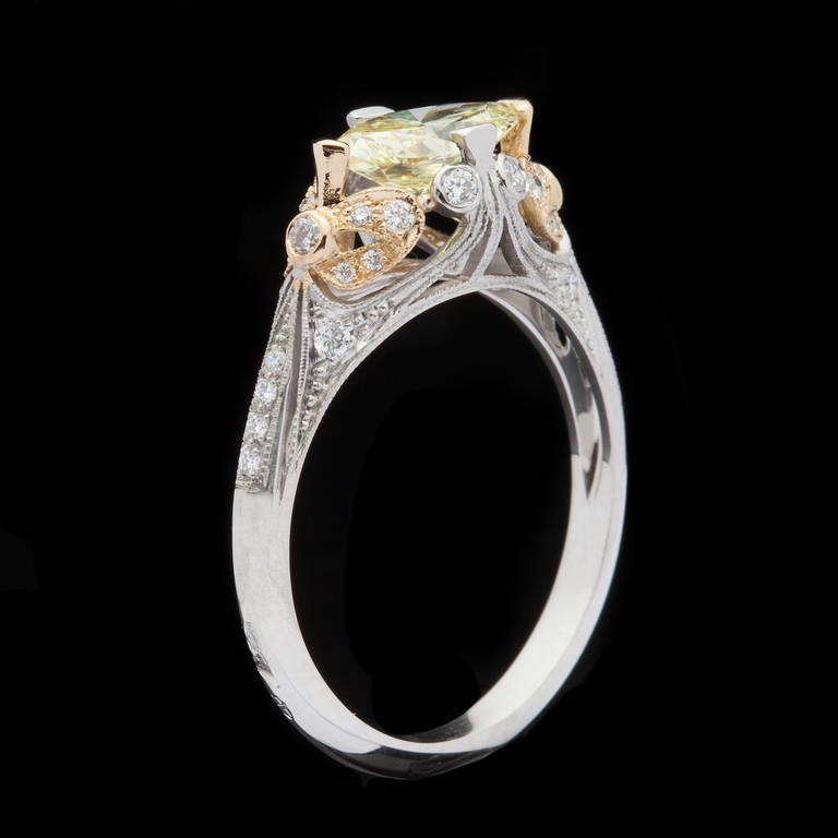 1.04 Carat GIA Certified Fancy Yellow Diamond Platinum Gold Ring 1