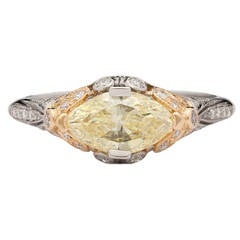 1.04 Carat GIa Cert Fancy Yellow Diamond Platinum Gold Ring 5