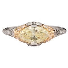 1.04 Carat GIA Certified Fancy Yellow Diamond Platinum Gold Ring