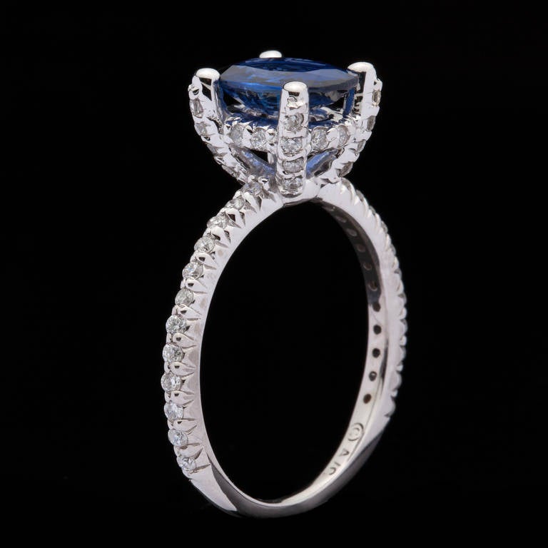 Women's Blue Sapphire Solitaire Diamonds White Gold Ring