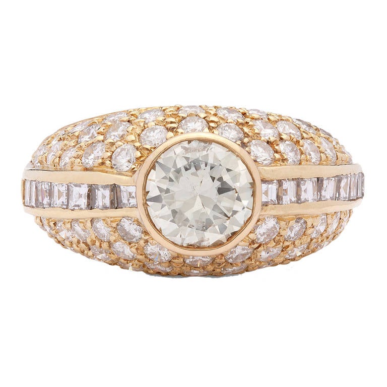 Embellished Diamond Yellow Gold Ring For Sale