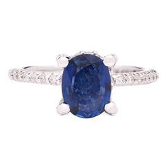 Blue Sapphire Solitaire Diamonds White Gold Ring