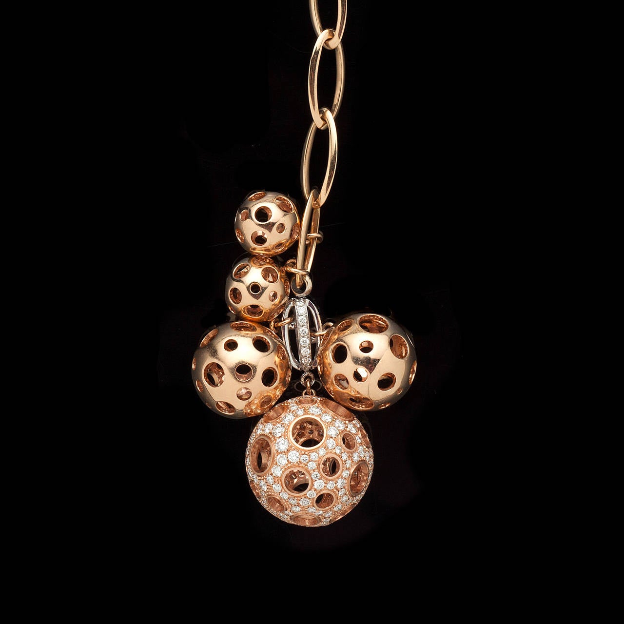 Round Cut Luca Carati Rose Gold Charm Necklace For Sale