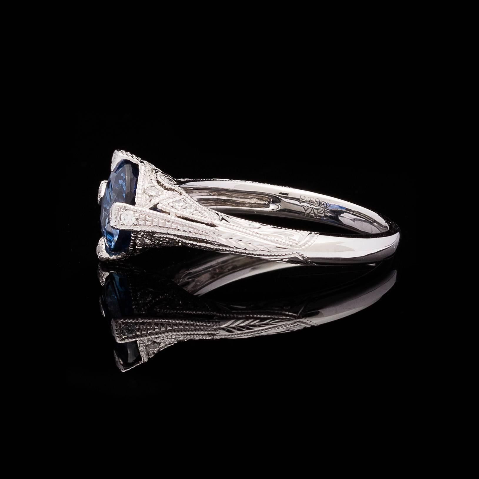 2.43 Carat Ceylon Blue Sapphire Diamond Platinum Ring In Excellent Condition In San Francisco, CA