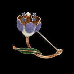 Cartier Enamel Sapphire Diamond Gold Bellflower Brooch