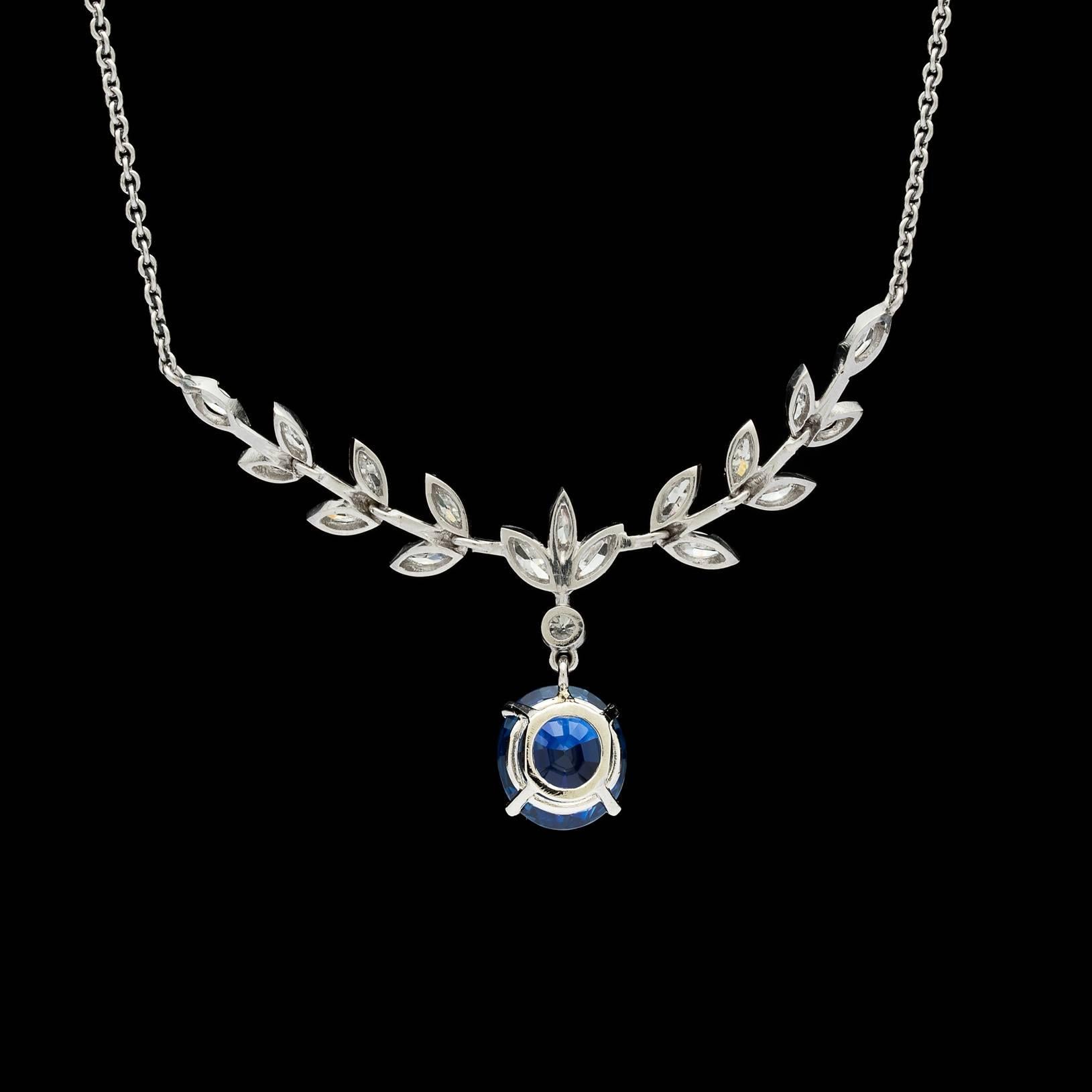Women's GIA Sapphire Diamond Platinum Drop Necklace