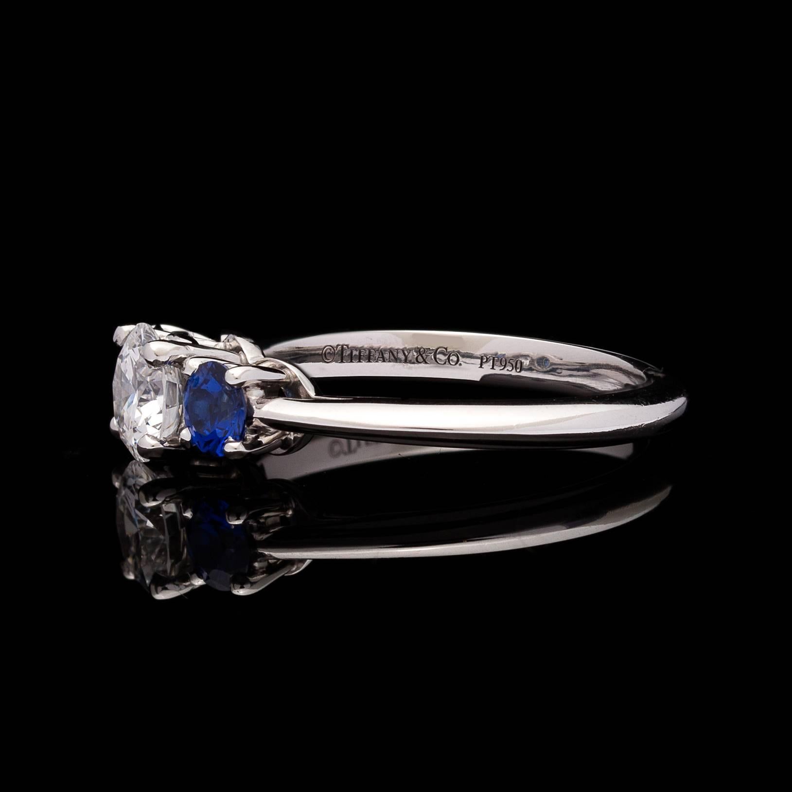 Tiffany & Co. Sapphire GIA Cert Diamond platinum 3-stone Ring In Excellent Condition In San Francisco, CA