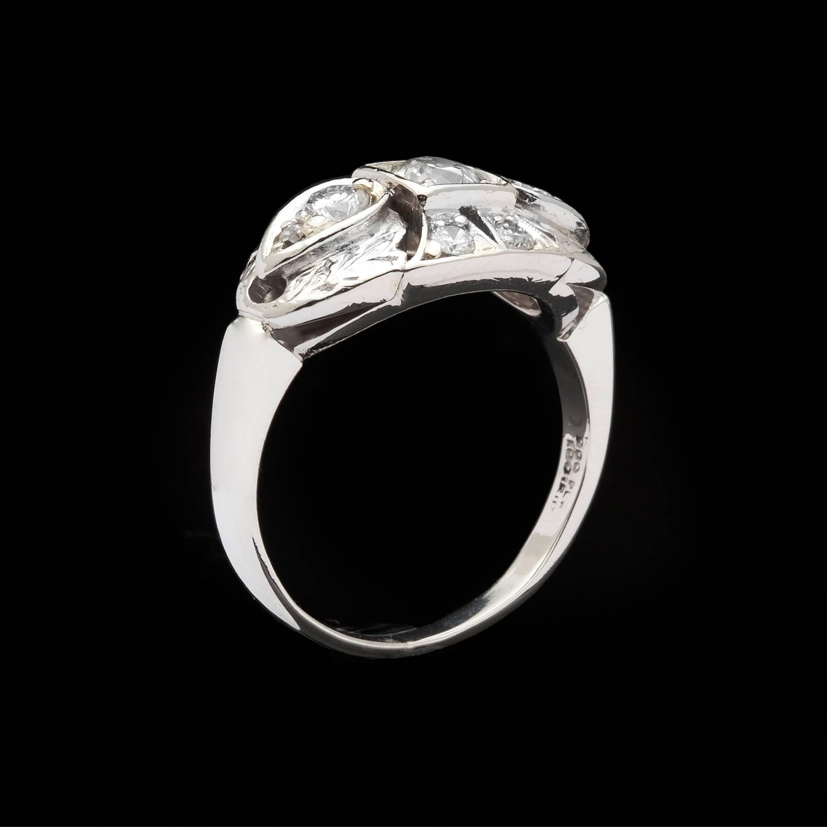 East West Diamond Platinum Ring In Excellent Condition In San Francisco, CA
