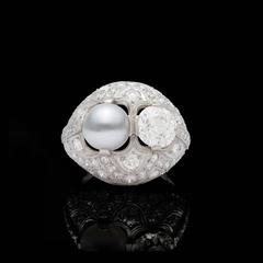Belle Epoque Pearl & Diamond Platinum Ring