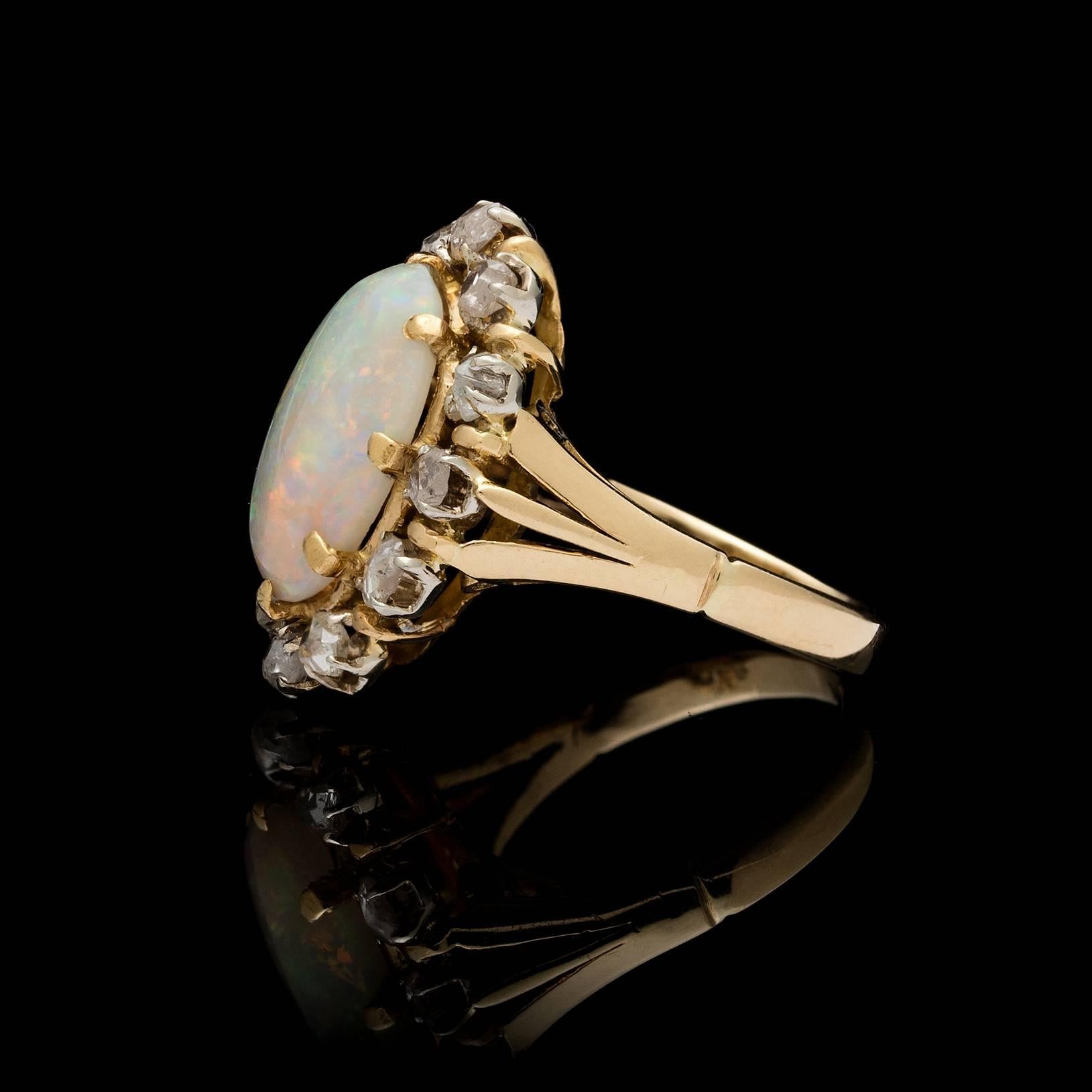 Opal Rose Cut Diamond Gold Ring In Excellent Condition In San Francisco, CA