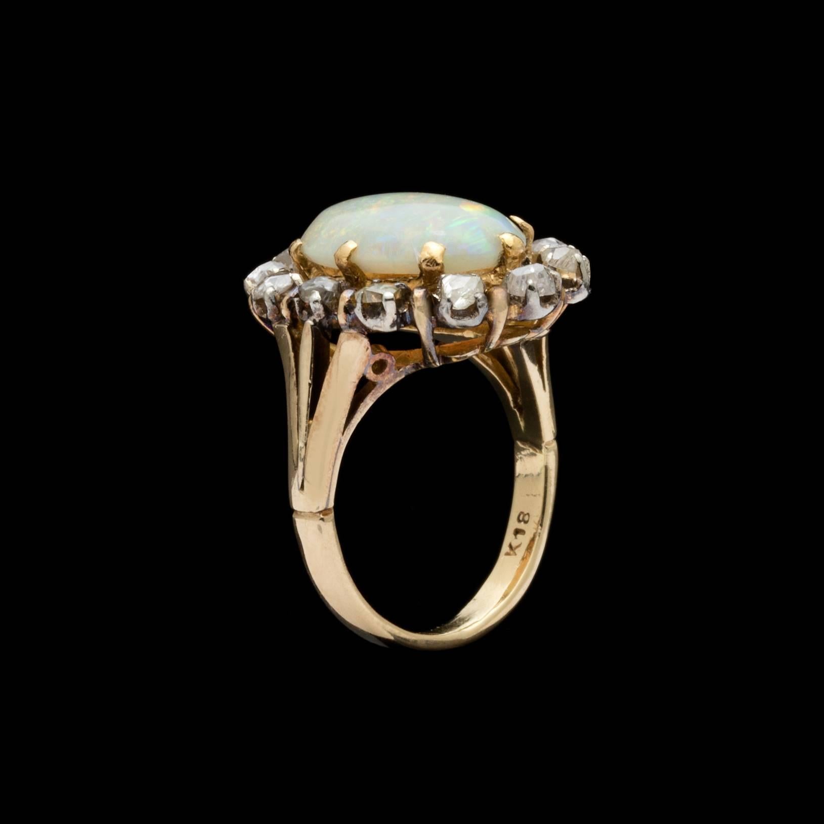 Women's Opal Rose Cut Diamond Gold Ring