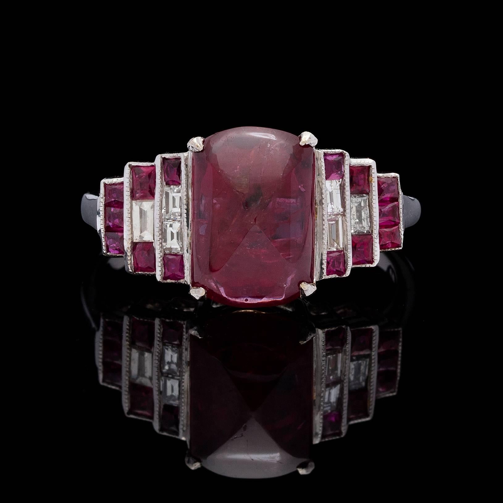 Art Deco Burmese Fancy Reddish Pink Sapphire Diamond Gold Ring