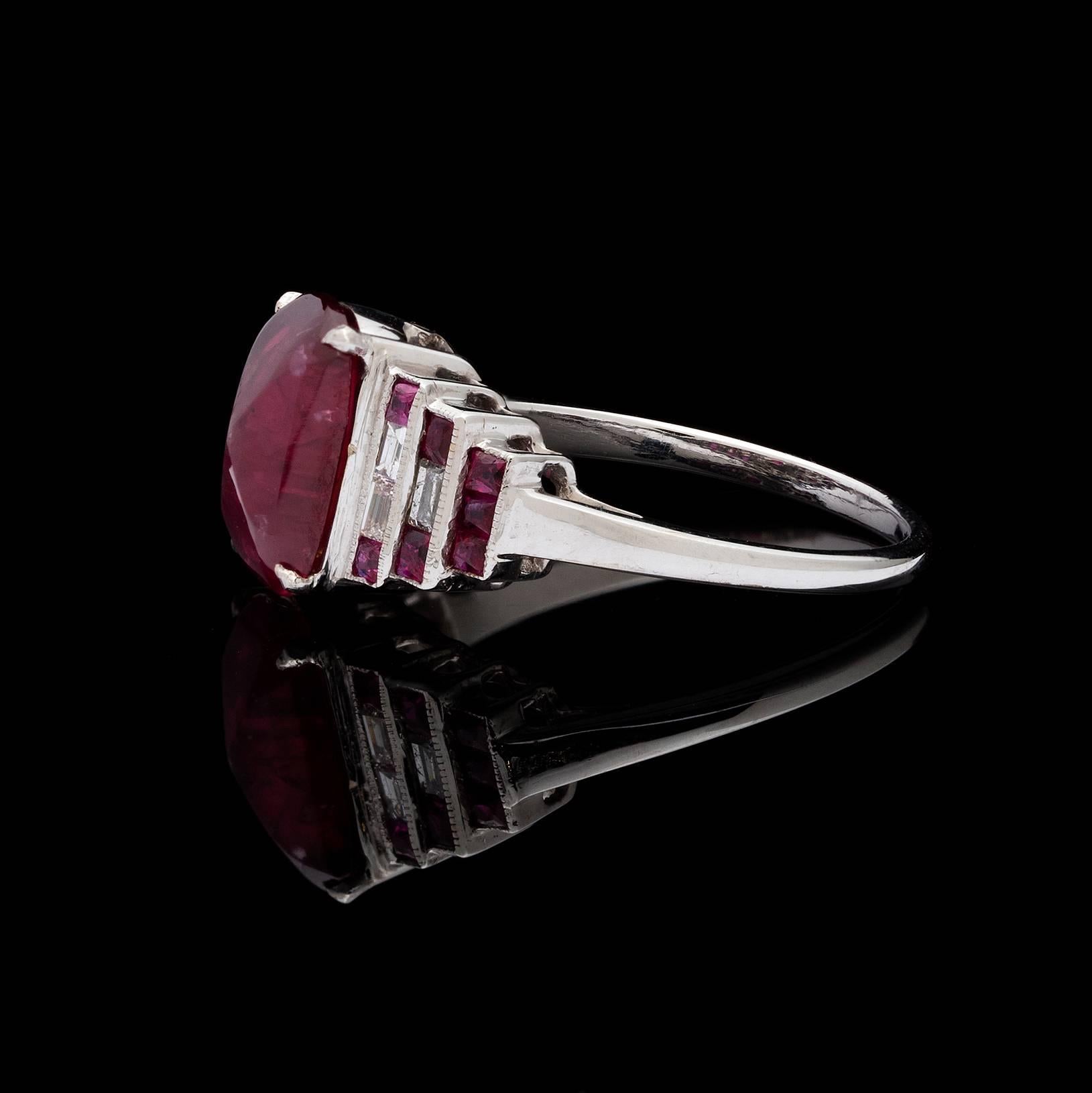 Baguette Cut Burmese Fancy Reddish Pink Sapphire Diamond Gold Ring