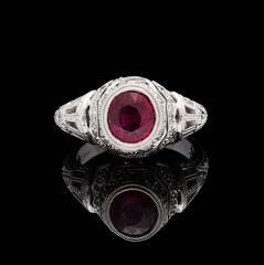 2.00 Carat Ruby Diamond Filigree Platinum Ring