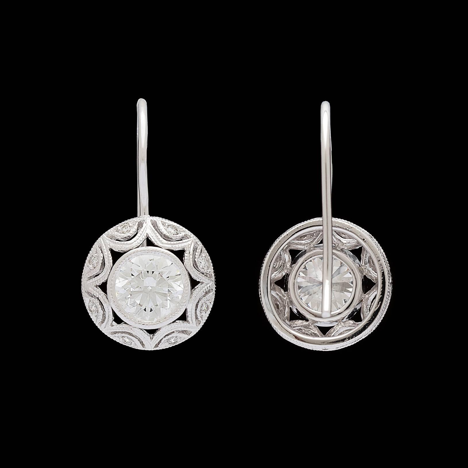 0.71 and 0.75 Carat GIA Certified Diamond Gold Drop Earrings 1