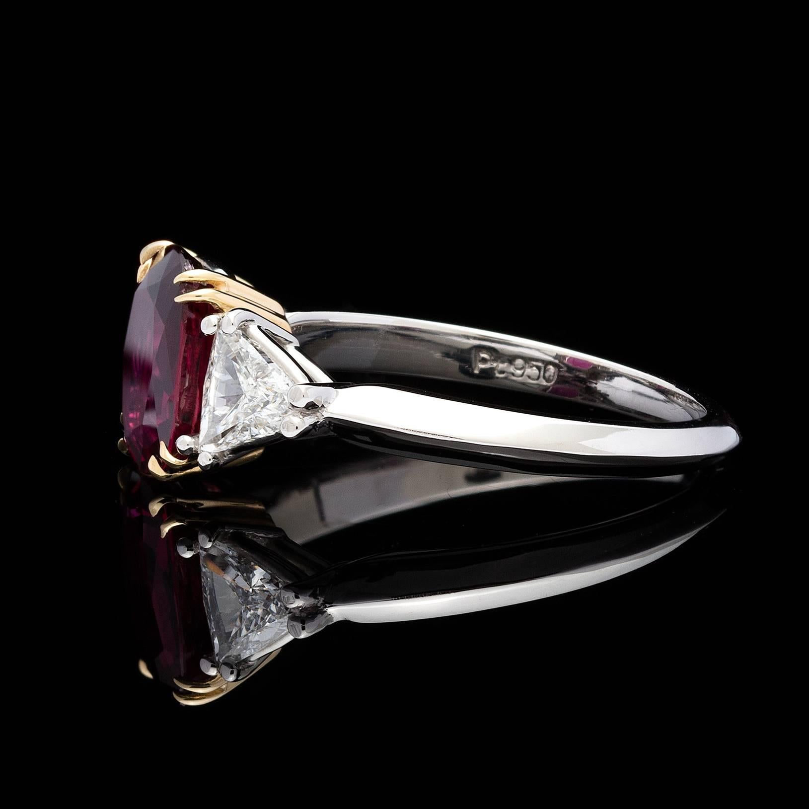 Contemporary 2.04 Carat  Ruby Cushion Cut Diamond Gold Ring