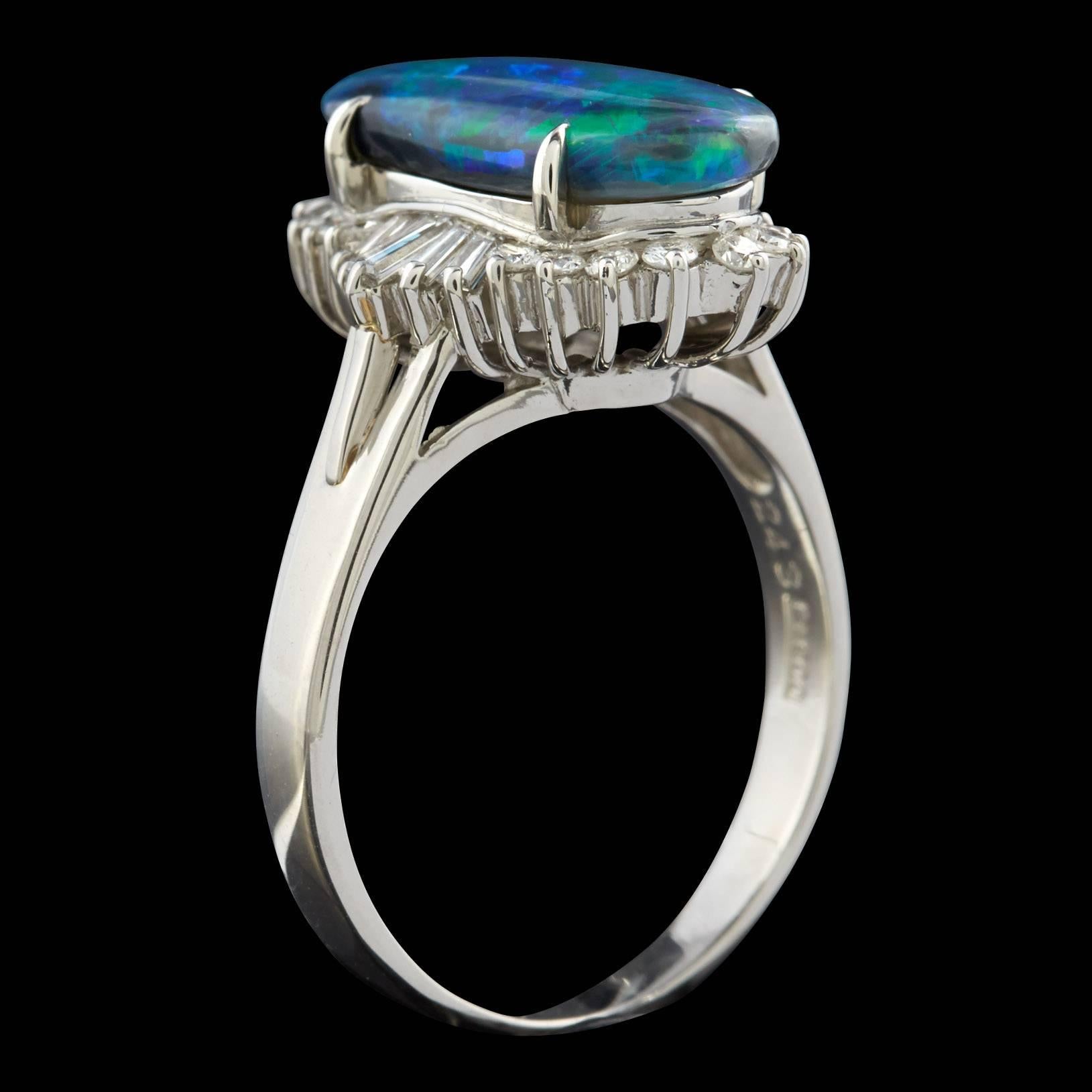 Women's Black Opal Diamond Platinum Ring