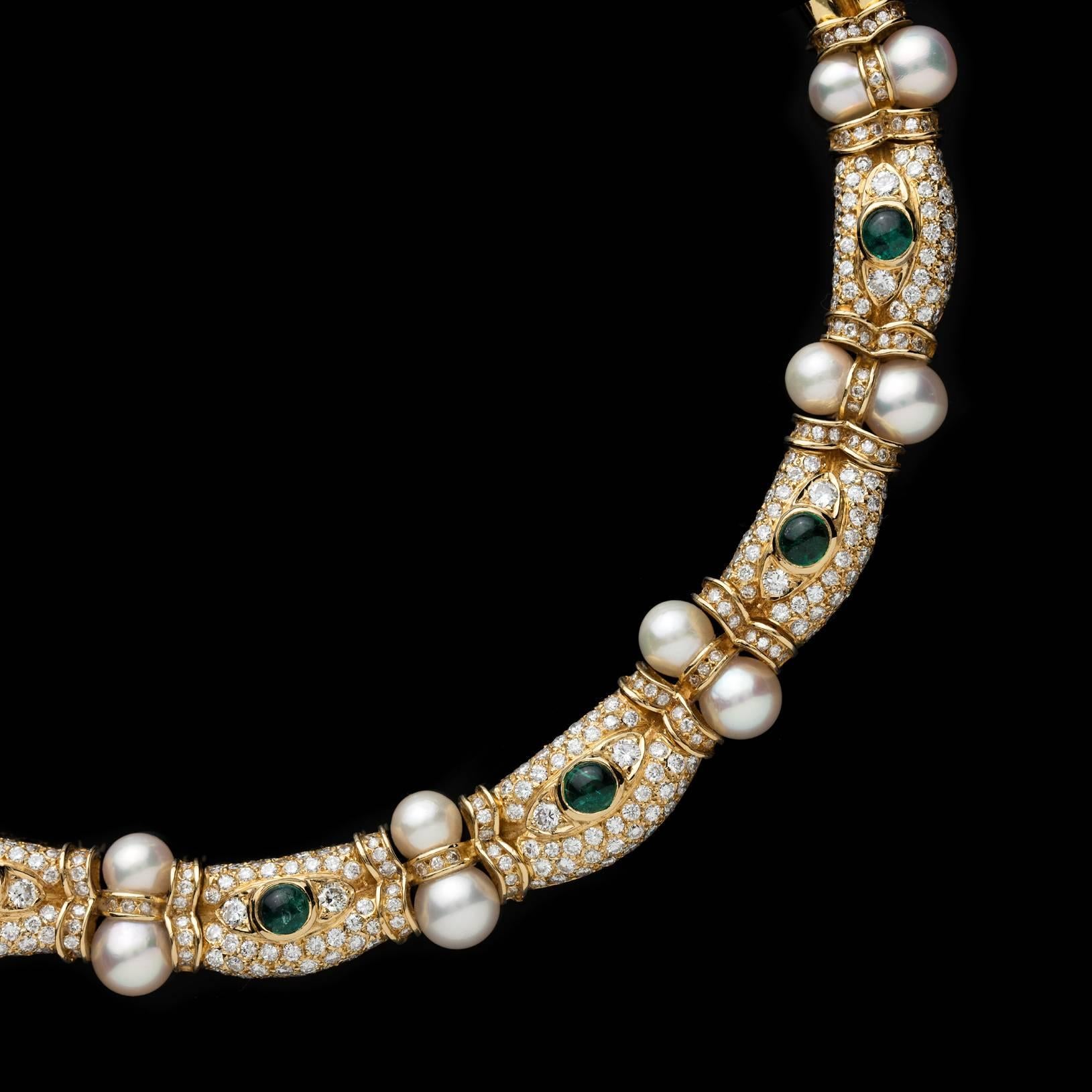 Choker-Halskette aus Gold mit Perlen, Smaragd und Diamanten (Byzantinisch)