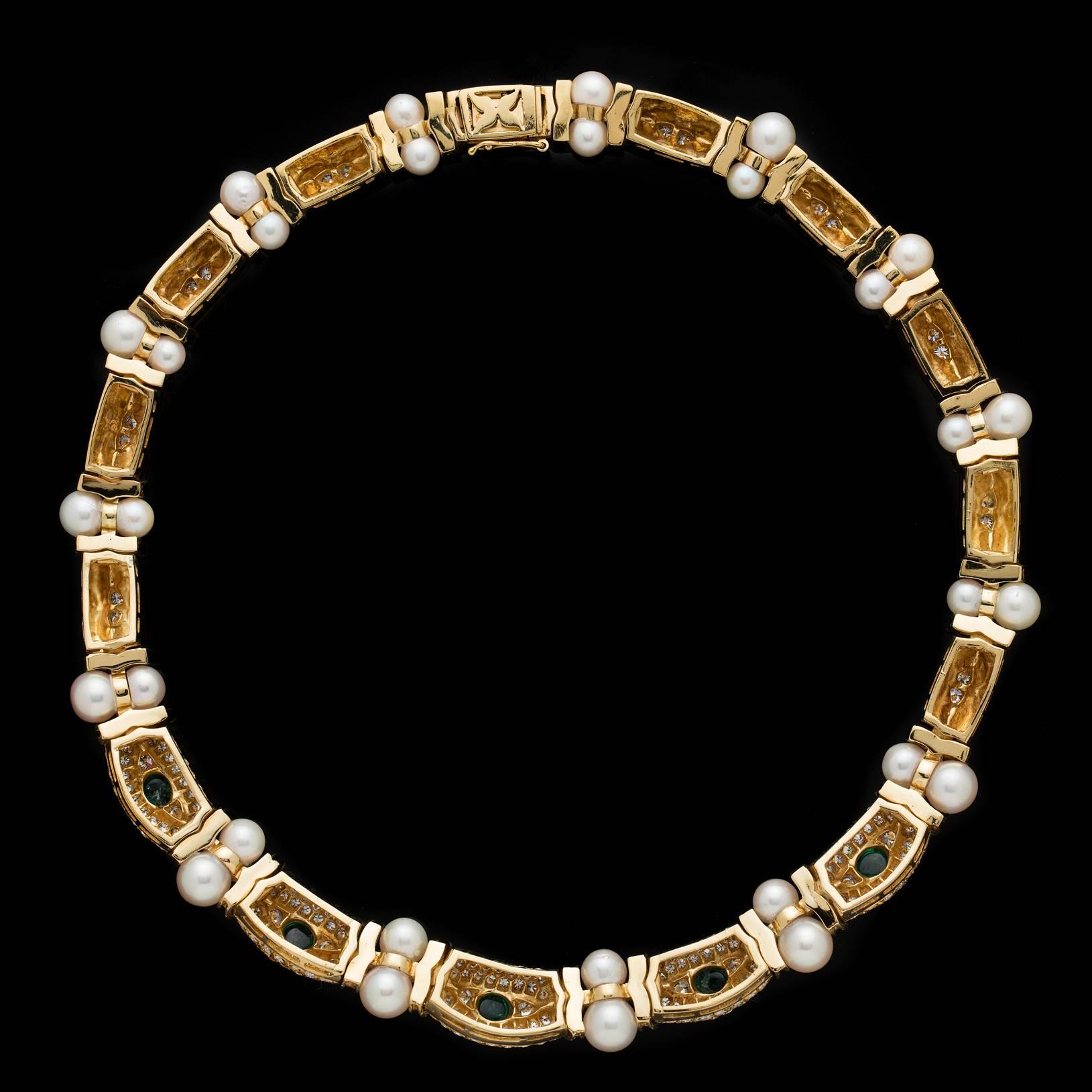 Choker-Halskette aus Gold mit Perlen, Smaragd und Diamanten im Zustand „Hervorragend“ in San Francisco, CA