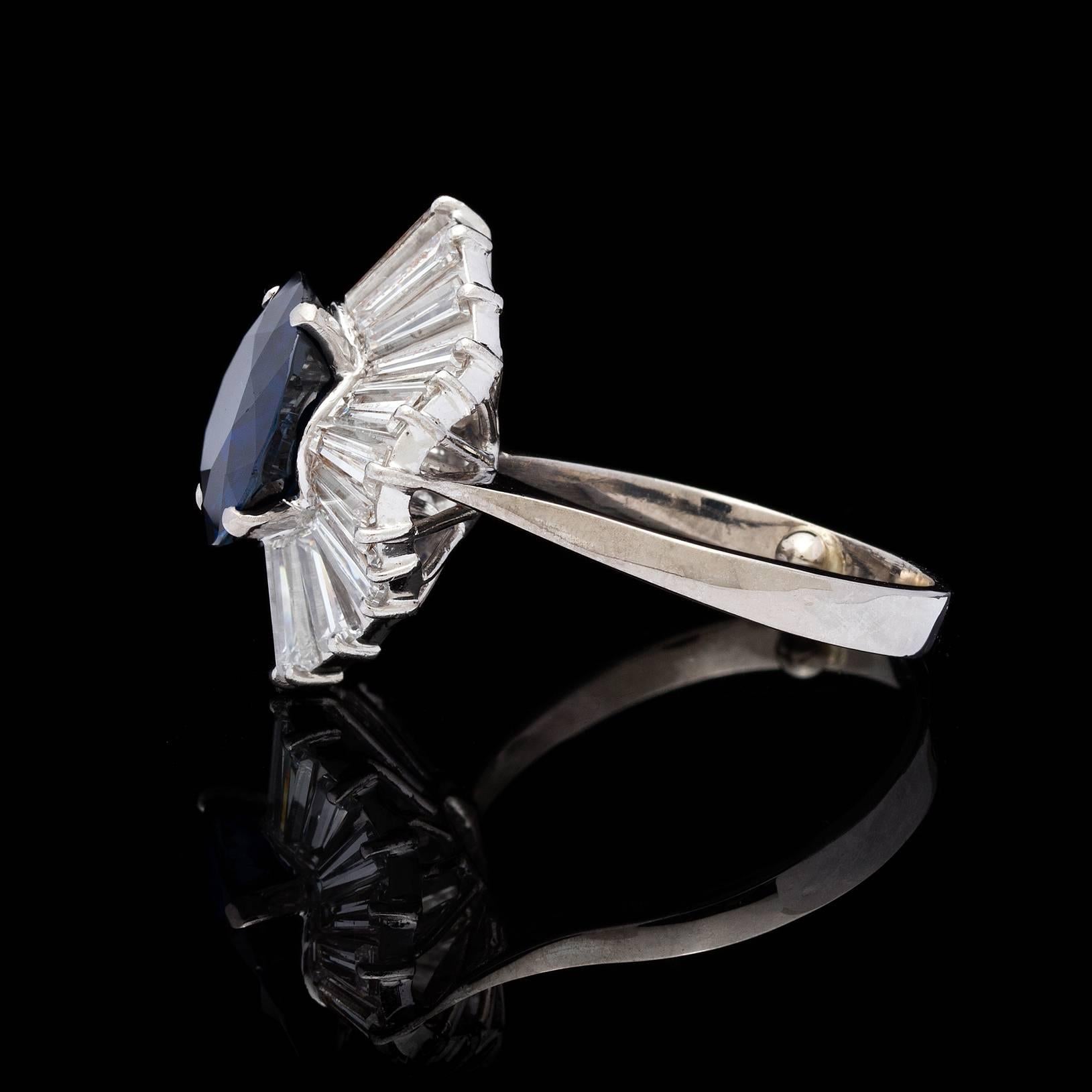 Romantic 5.39 Carat Sapphire Tapered Baguette Diamond Ballerina Ring