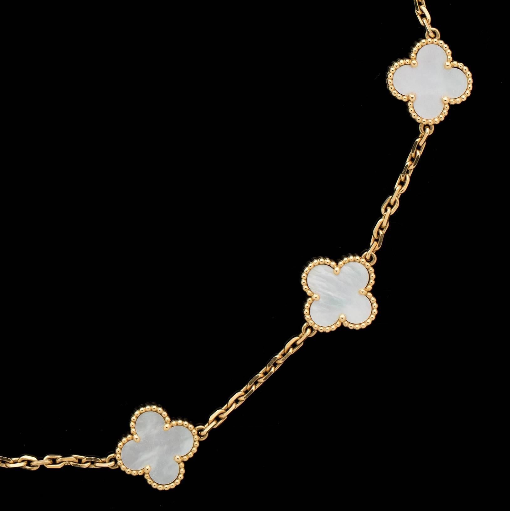 mother of pearl clover necklace van cleef