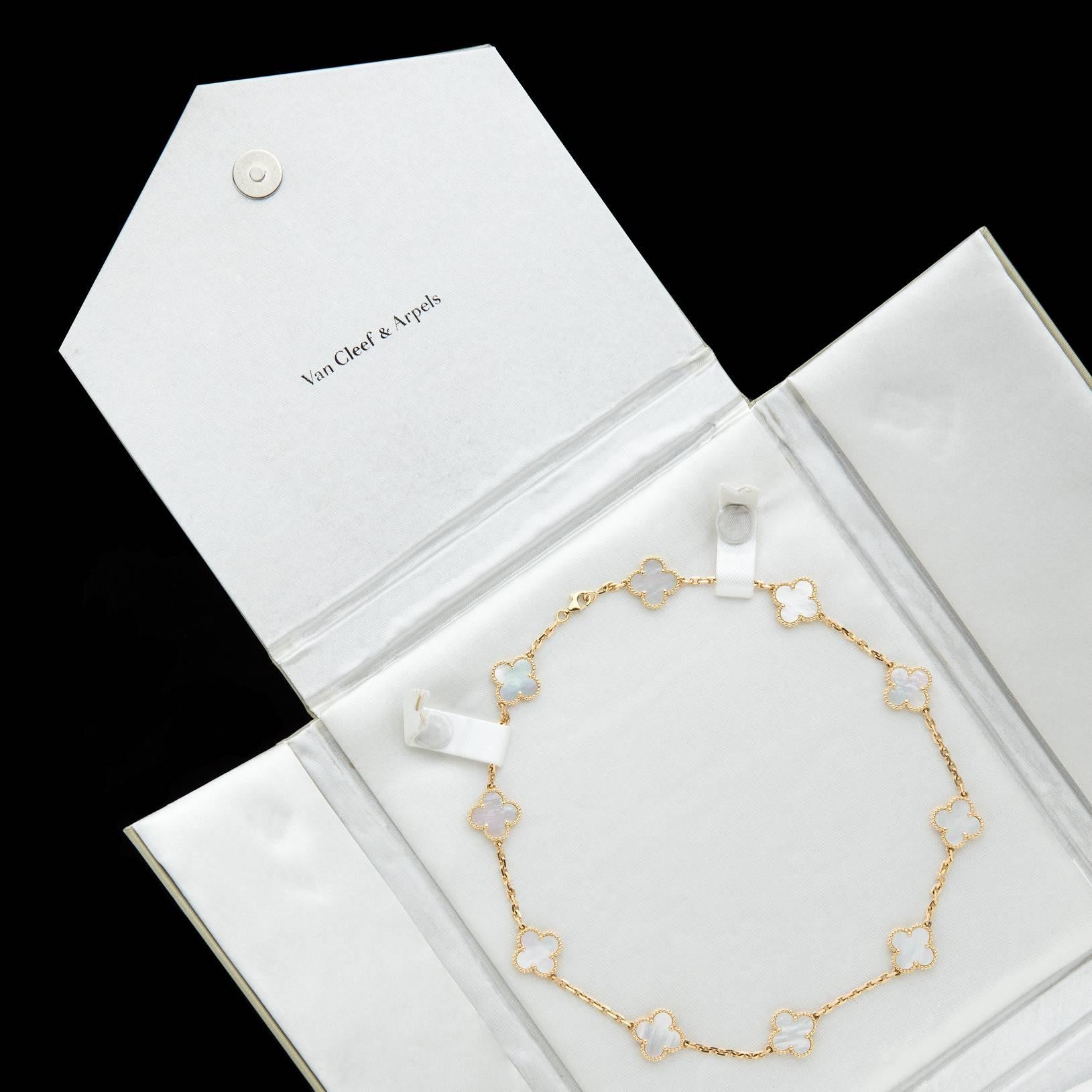 mother of pearl clover necklace van cleef