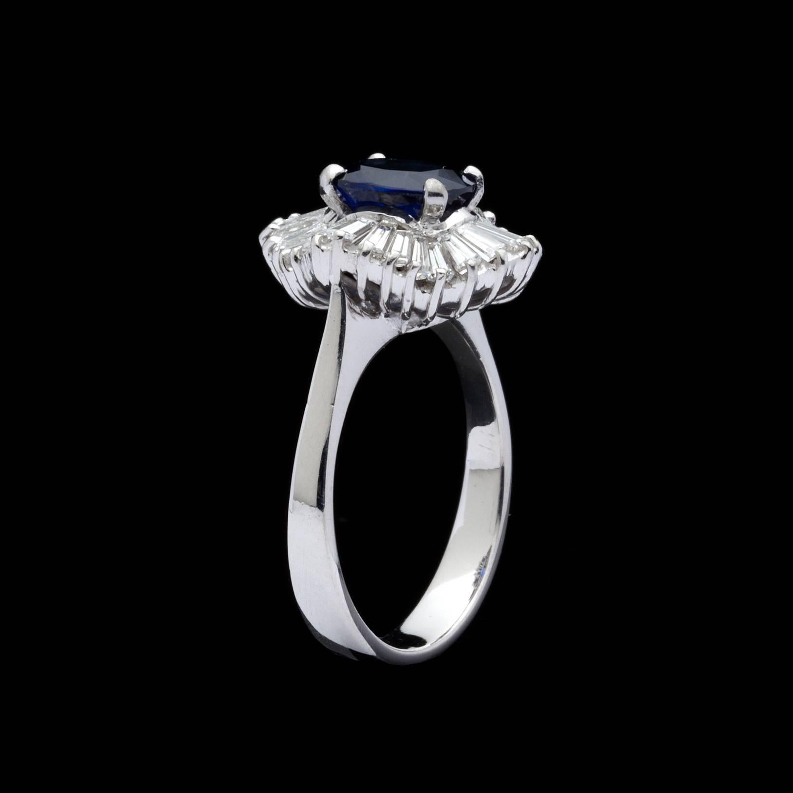 2.00 Carat Sapphire Diamond Gold Ballerina Ring In Excellent Condition In San Francisco, CA