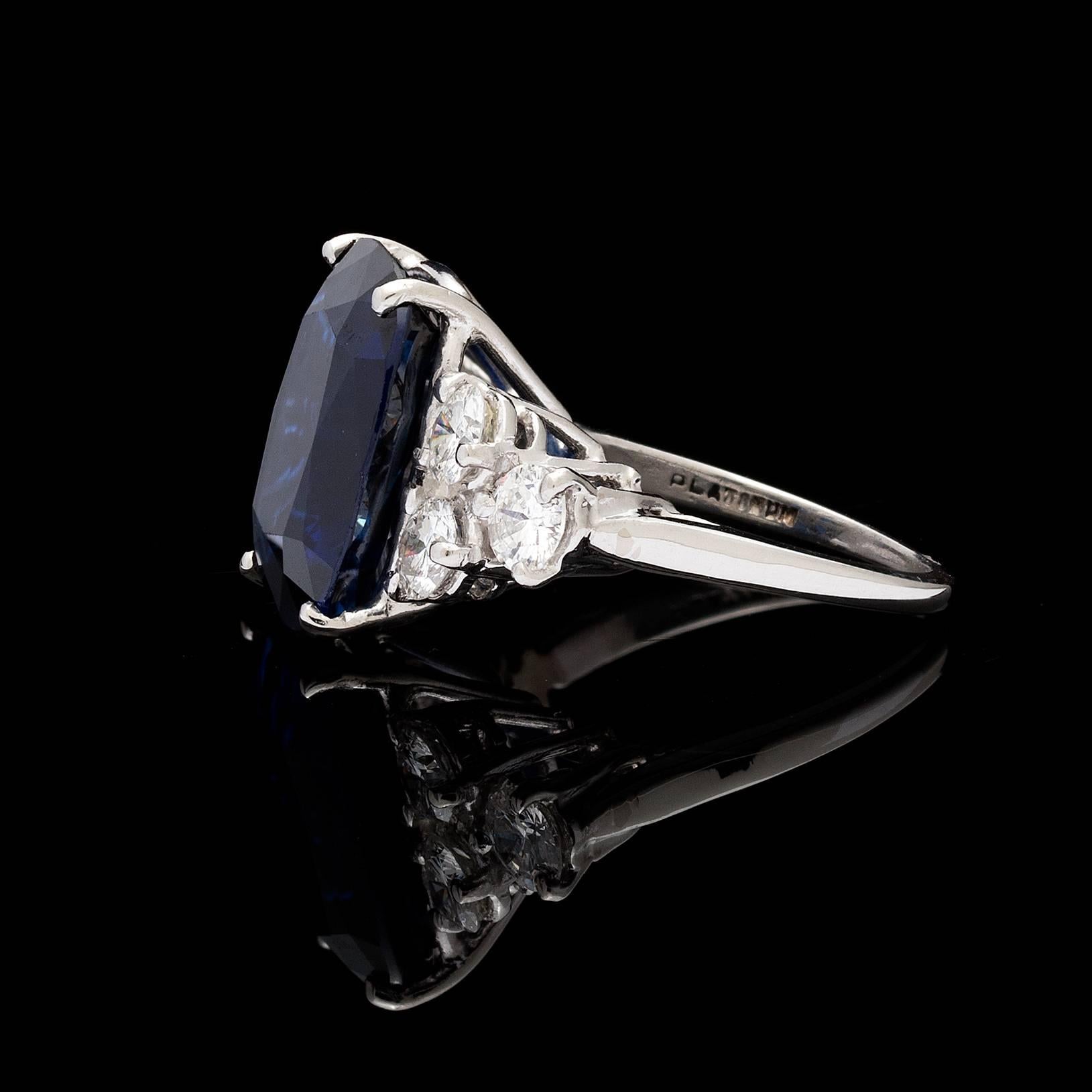Contemporary 8.35 Carat GIA Cert Cushion Cut Sapphire Diamond Platinum Ring