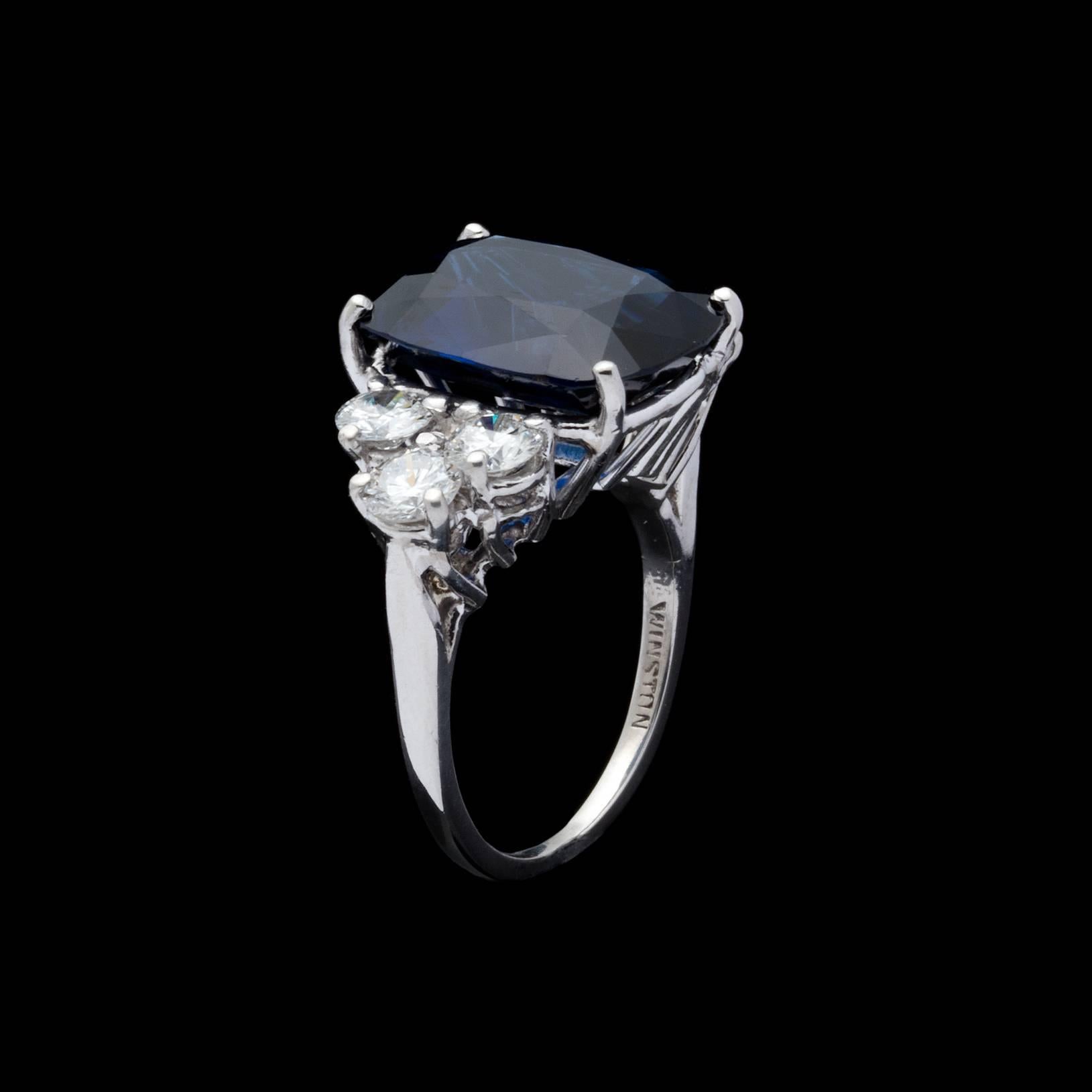 8.35 Carat GIA Cert Cushion Cut Sapphire Diamond Platinum Ring In Excellent Condition In San Francisco, CA